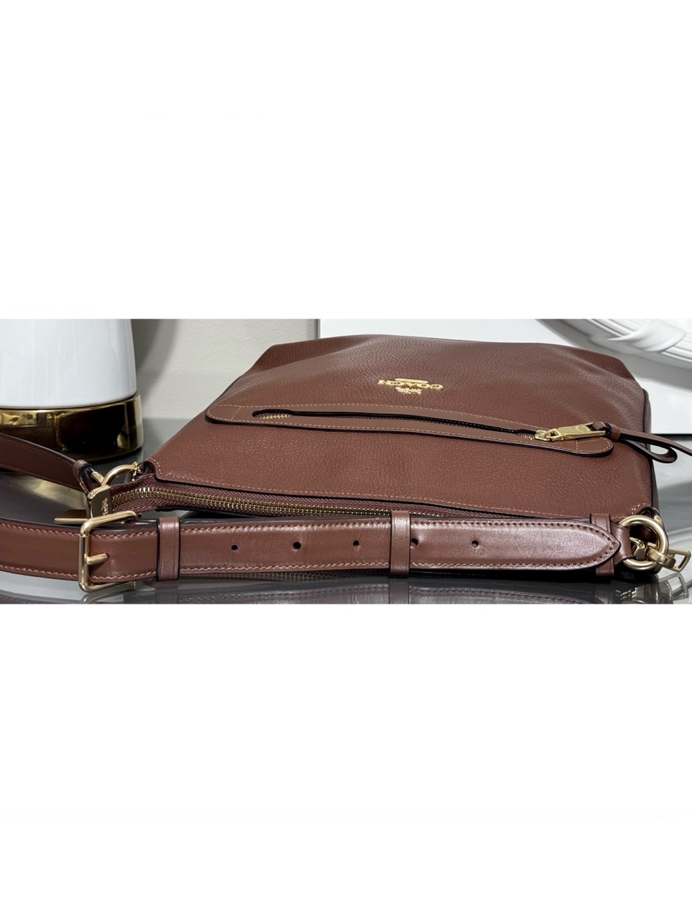 COACH Mae File Crossbody Bag | BROWN Pebble Leather |‎ Gold Hardware - Picture 6 of 10
